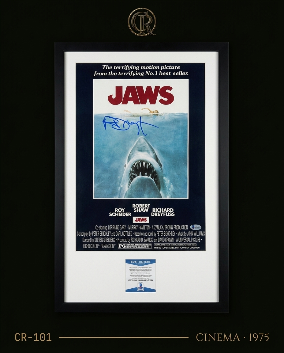 Pôster "Jaws" (Tubarão, 1975) Autografado por Richard Dreyfuss
